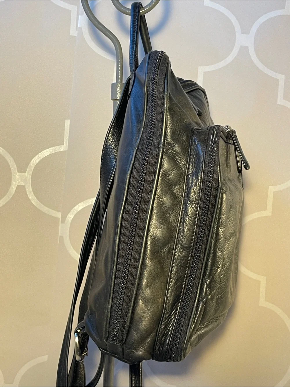Osgoode Marley Soft Black Leather Organizer Backpack RFID Travel Work Purse